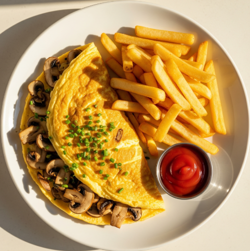 Mushroom Omelette & Chips 